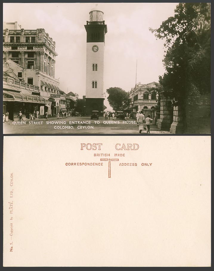 Ceylon Old Photo Postcard Queen Street Queen's House Entrance Colombo Lighthouse