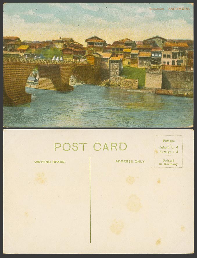 Pakistan Old Colour Postcard Srinagar Kashmere, Bridge over River, Native Houses