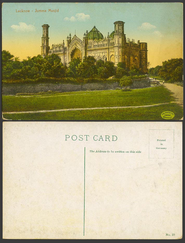 India Old Colour Postcard Jumma Musjid Lucknow The Phototype Company Bombay N.19