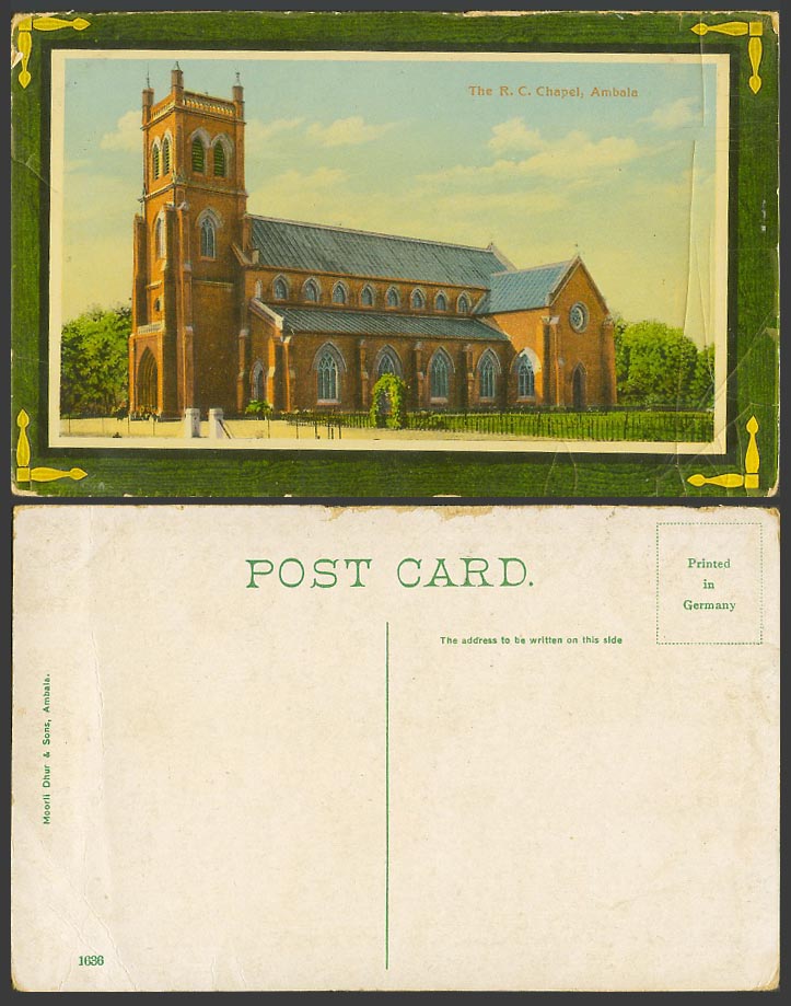India Old Colour Postcard The R.C. Chapel Ambala, Roman Catholic Church No. 1636