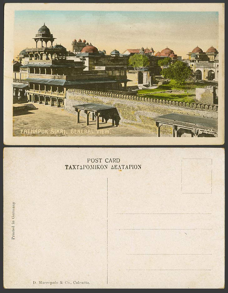 India Old Colour Postcard Fathapur Sikri General View Panorama D. Macropolo & Co