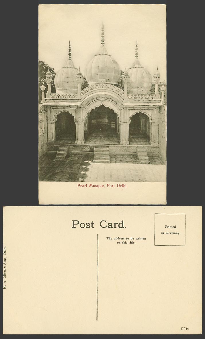 India Old Postcard Interior of Pearl Mosque Fort Delhi Shah Jahan Royal Consorts