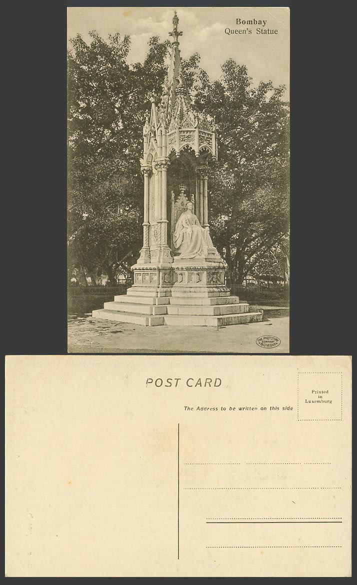 India Old Postcard Queen's Statue of Queen Victoria Bombay Monument Memorial
