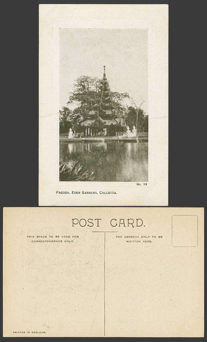 India Old Postcard Burma Burmese Pagoda Eden Gardens Calcutta Lake and Statue 19