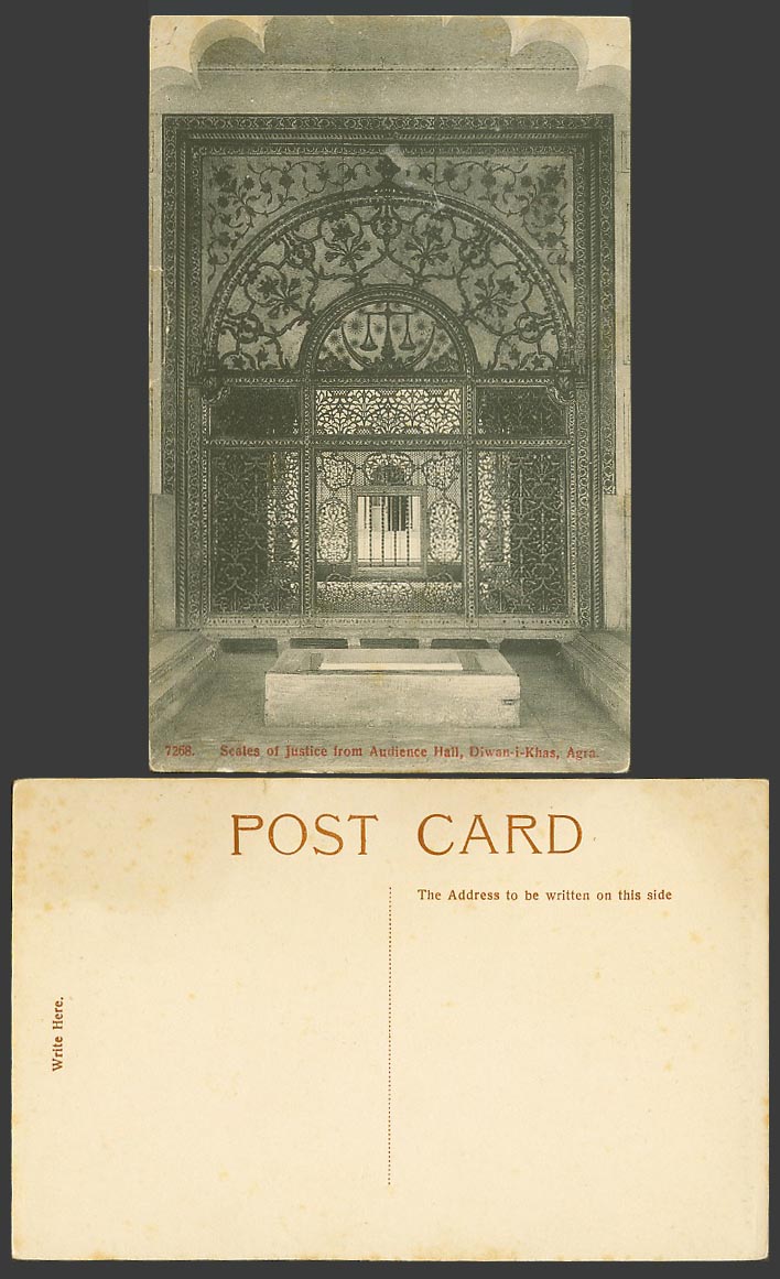 India Old Postcard Scales of Justice from Audience Hall Diwan-i-Khas Agra 7268