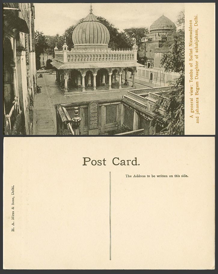 India Old Postcard Tombs of Sultan Nizamuddeen and Jahanara Begum Daughter Delhi