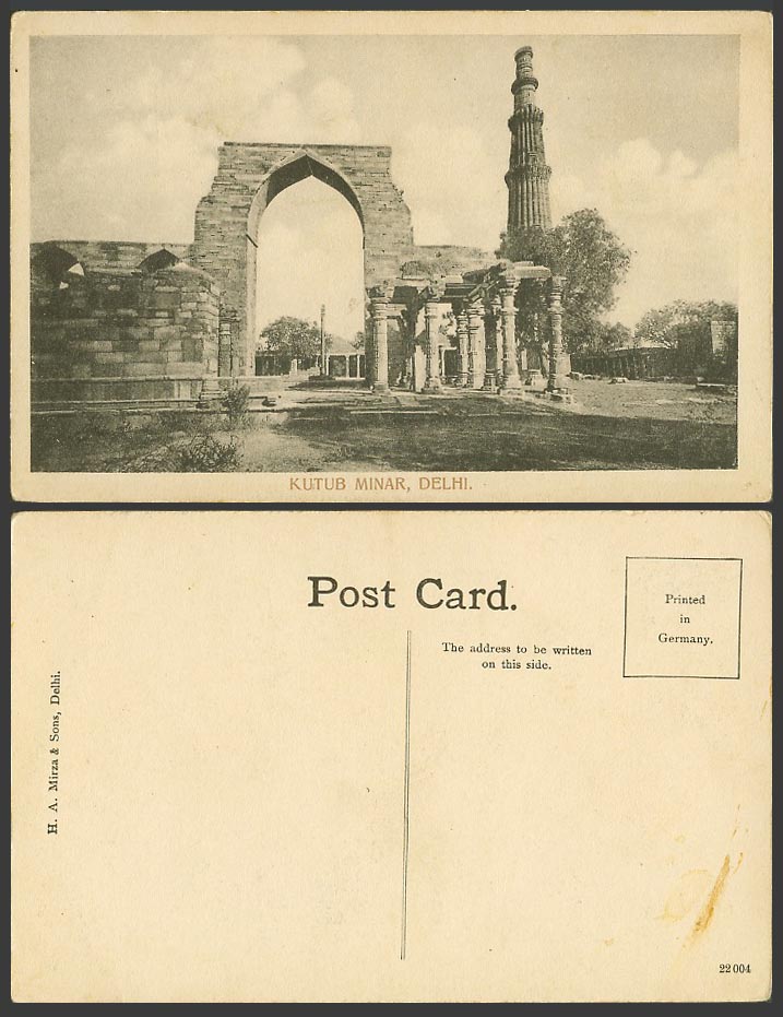 India Old Postcard Qutub Kutab Kutub Minar Delhi Arch Gate Iron Pillar H A Mirza