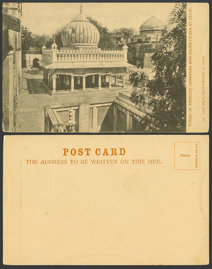 India Old UB Postcard Tombs of Princess Jahanara and Nizam-ud-Din at Delhi N.178