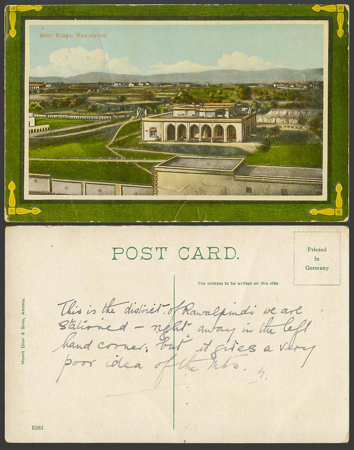 Pakistan Old Postcard WEST RIDGE RAWALPINDI Panorama General View British India