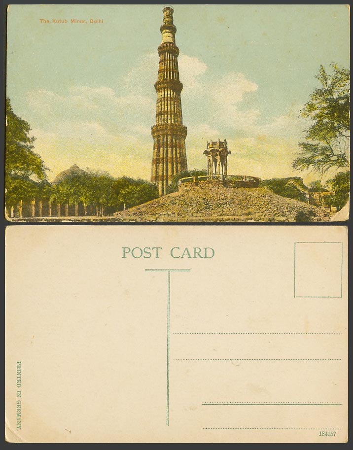 India Old Colour Postcard Qutab Kutab The Kutub Minar Delhi Tower w inscriptions