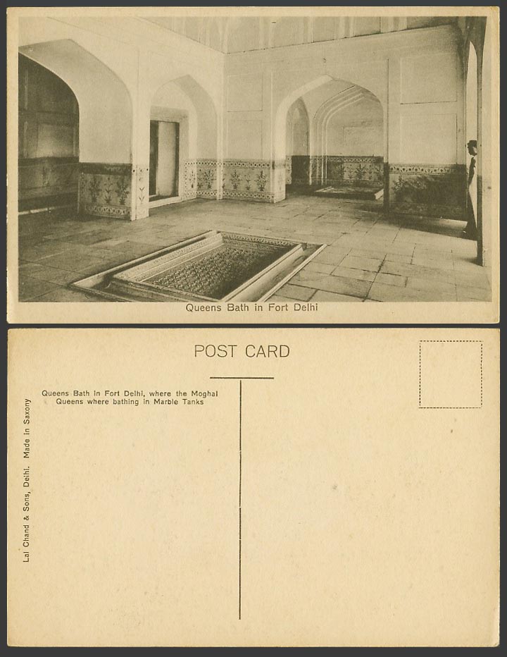 India Old Postcard Moghal Queens Bathing in Marble Tanks Queens' Bath Fort Delhi