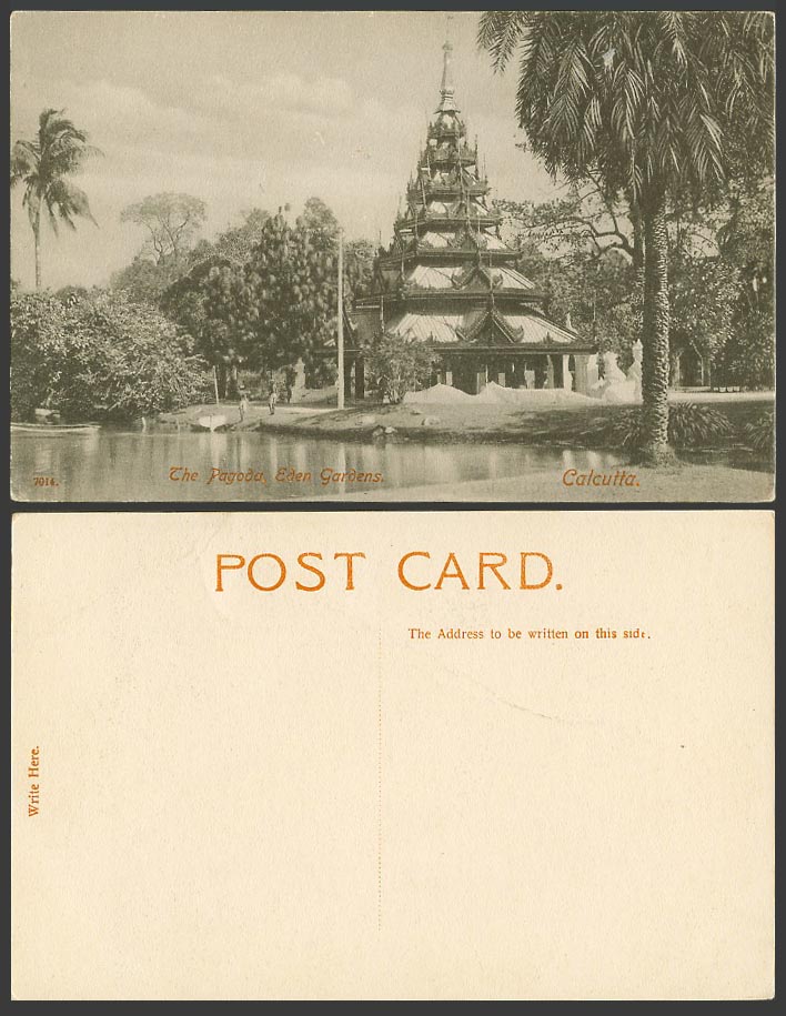 India Old Postcard Calcutta, Eden Garden, Burmese Pagoda Temple, Lake Palm Trees
