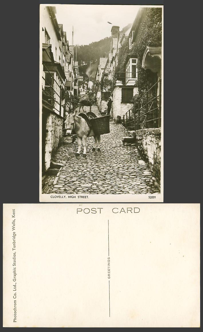 Clovelly High Street Scene Donkey New Inn Devon Old Real Photo Postcard Greeting