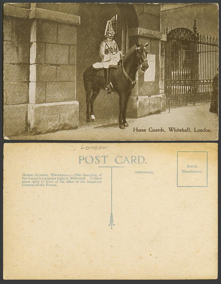 London Old Postcard Horse Guards WHITEHALL Office of Inspector General of Forces