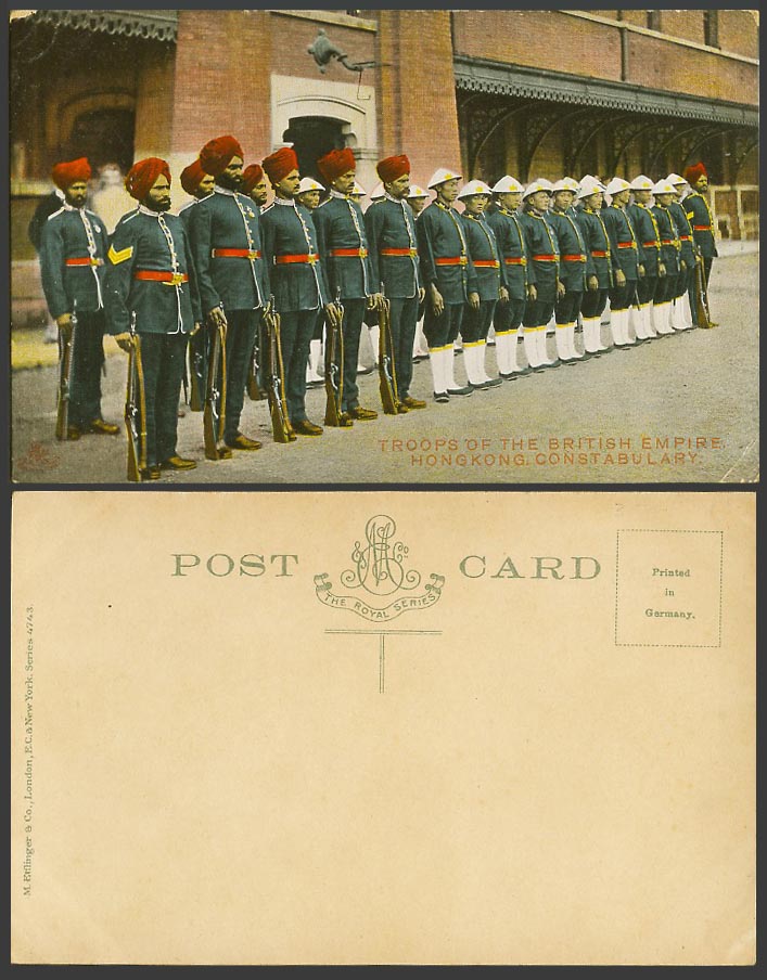 Hong Kong Constabulary British Empire Troops Chinese Indian Soldier Old Postcard