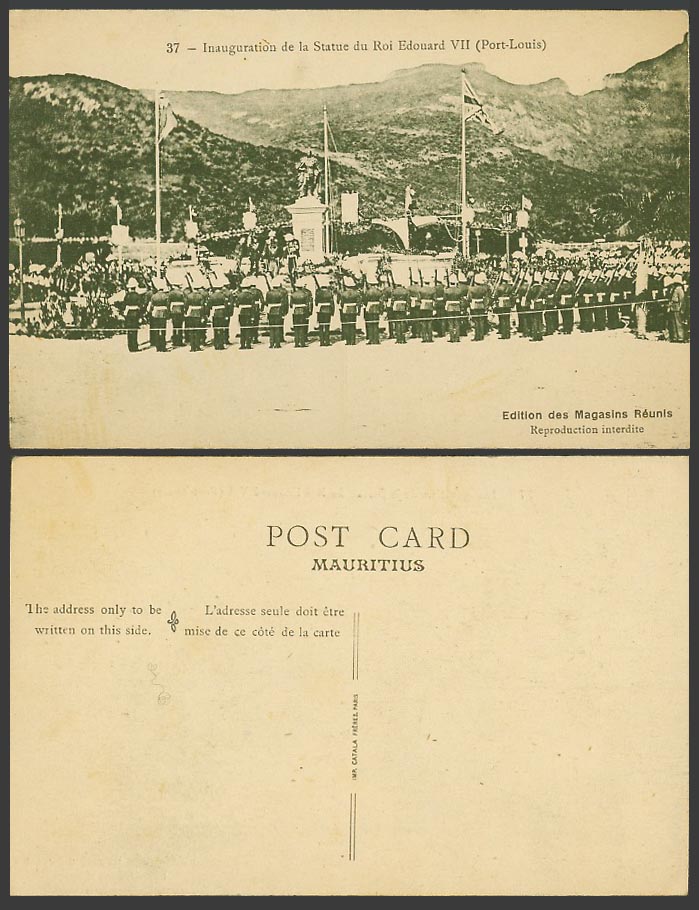 Mauritius Old Postcard Port Louis Inauguration King Edward VII Statue & Soldiers