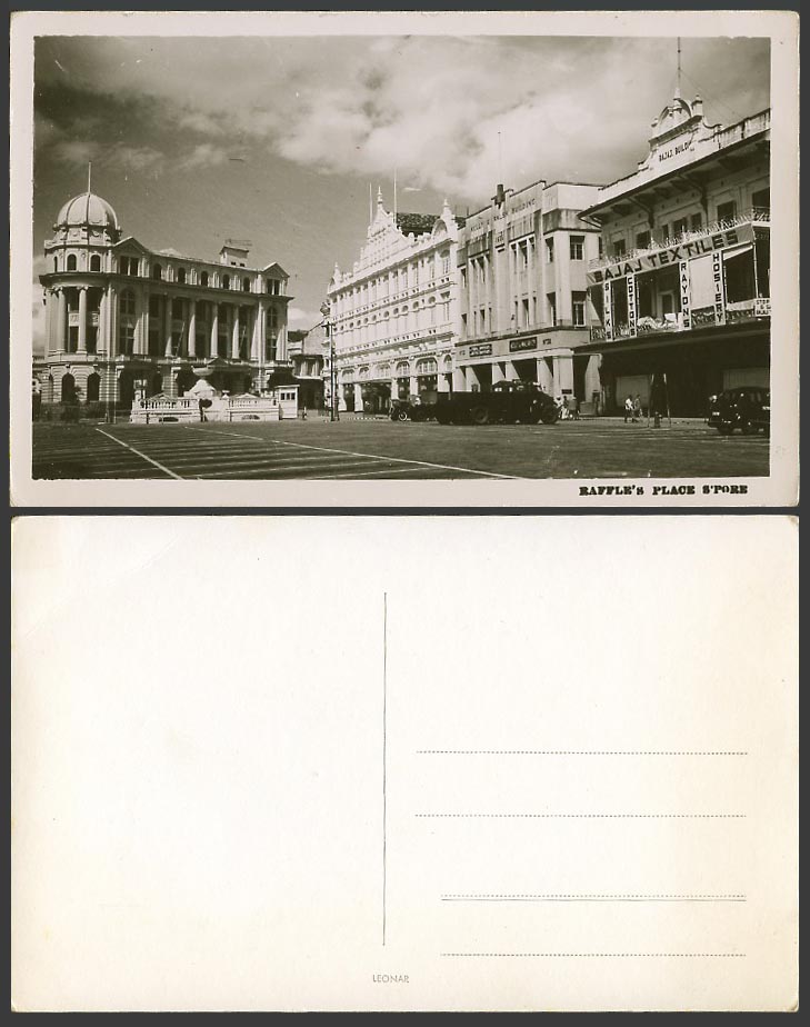 Singapore Old Real Photo Postcard RAFFLES PLACE Bajaj Textiles Kelly & Walsh Ltd