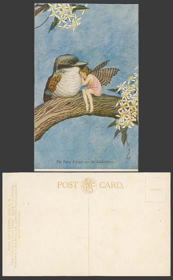 IR & G OUTHWAITE Old Postcard FAIRY BRIDGET KOOKABURRA Australian Bird & Girl 75