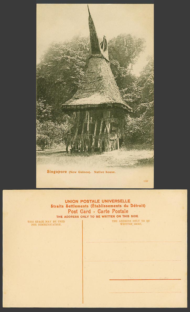 Singapore Old Postcard New Guinea Native House Malay Hut Straits Settlements 150