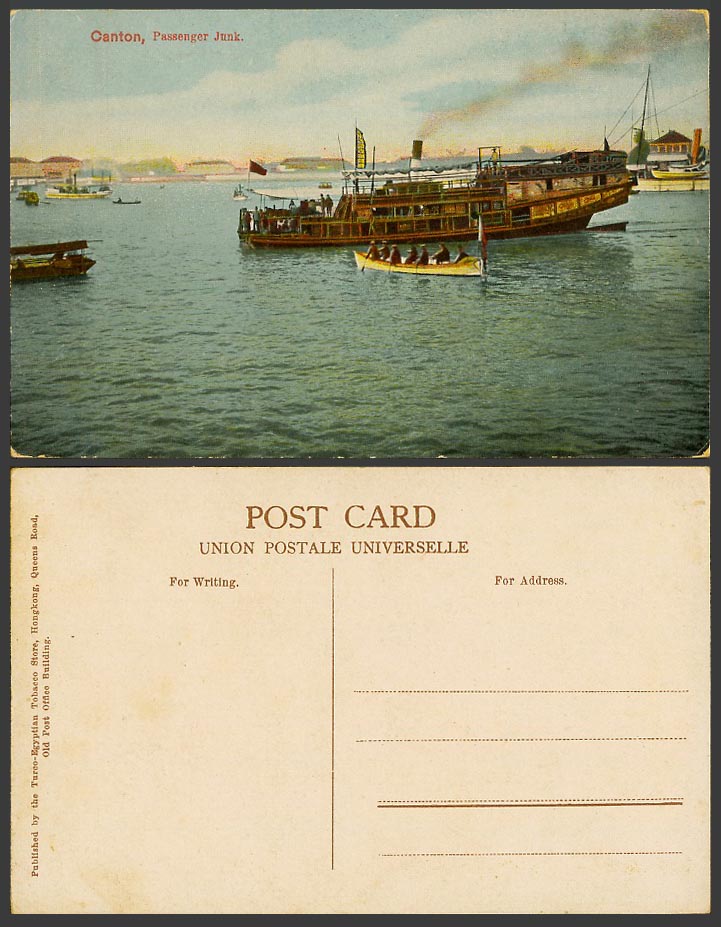 China Old Colour Postcard Canton Passenger Junk, Steamer Ships Boats Rowing Boat
