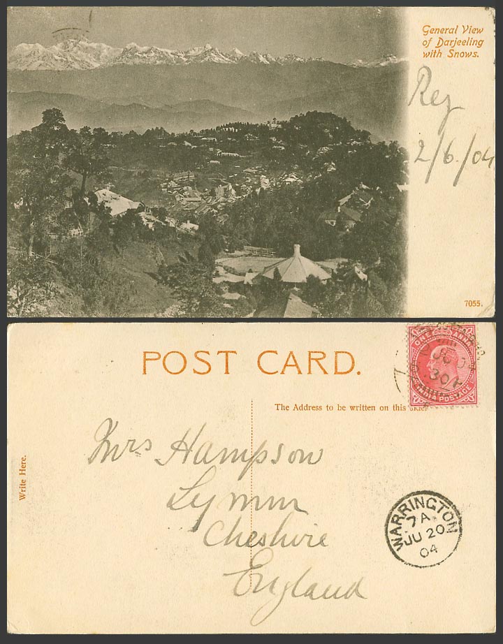 India KE7 1a 1904 Old Postcard General View of Darjeeling with Snows - Panorama