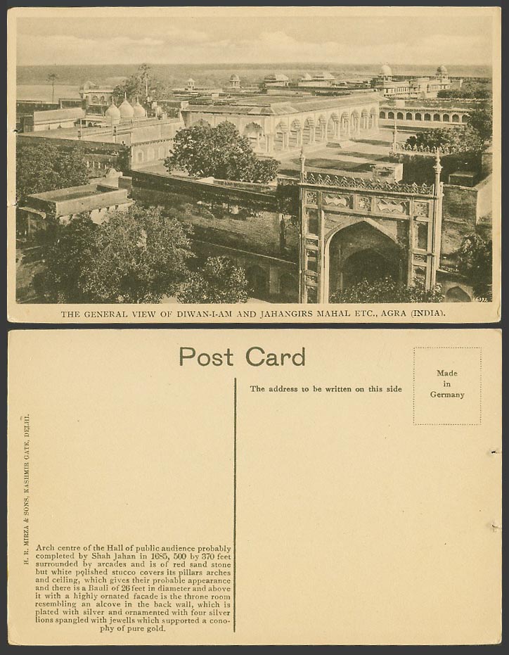 India Old Postcard General View of Diwan-i-am and Jahangirs Mahal, etc Agra