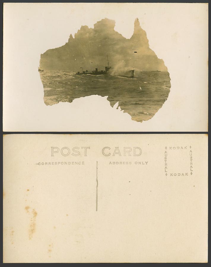 Australia MAP Old Real Photo Postcard Shipping Fleet Steamers Steam Ships on Sea