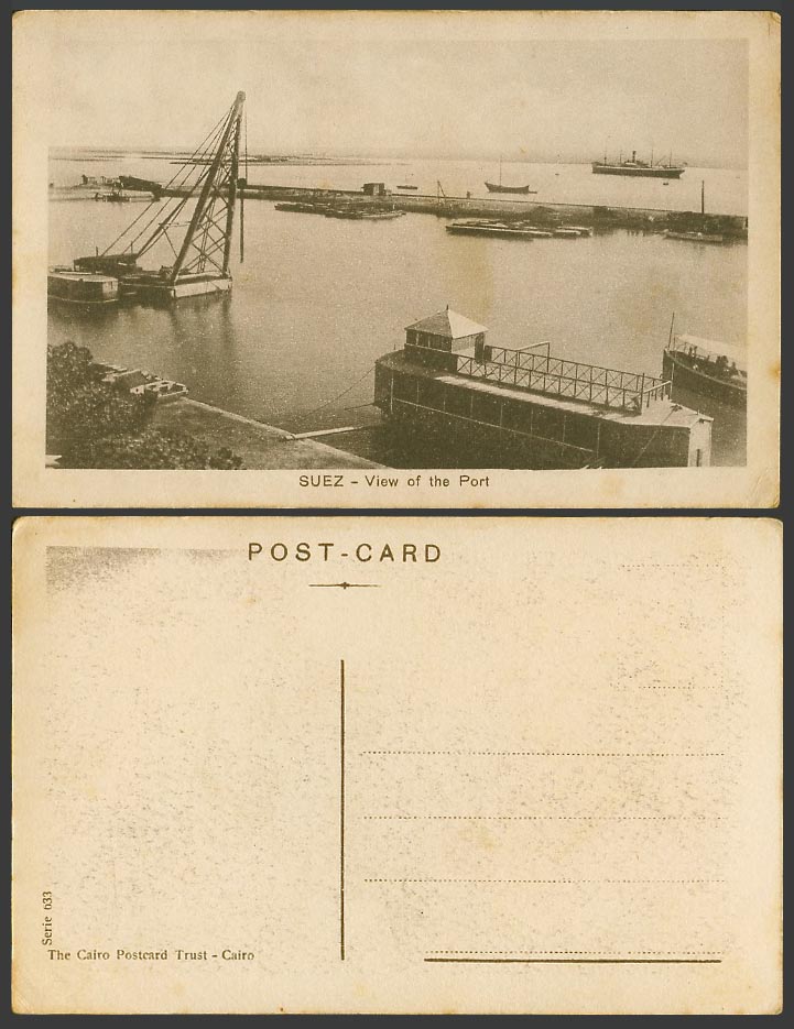Egypt Old Postcard SUEZ View of The Port Harbour Boats Ships Breakwater Panorama