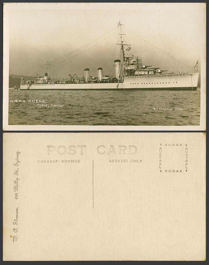 H.M.A.S. Anzac, Sydney Harbour Australia Military Vessel Old Real Photo Postcard
