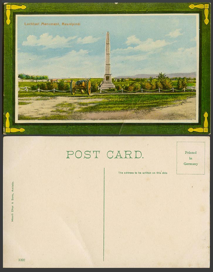 Pakistan Old Colour Postcard Lockhart Monument Rawalpindi Cannon Panorama, India