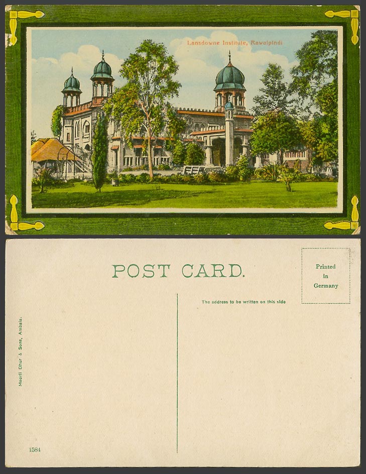 Pakistan Old Colour Postcard Lansdowne Institute Rawalpindi British Indian India