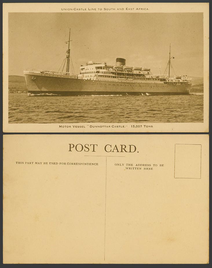 Motor Vessel Dunnottar Castle Steamer Union-Castle Line - SE Africa Old Postcard