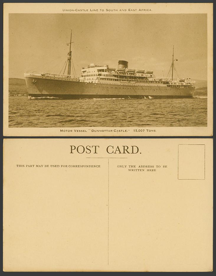 Motor Vessel Dunnottar Castle Steam Ship, Union-Castle Line Old Postcard Steamer