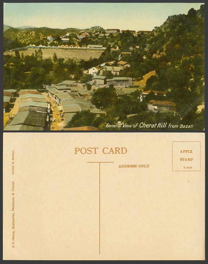 Pakistan Old Postcard Cherat Hill from Bazar, Street Scene General View Panorama