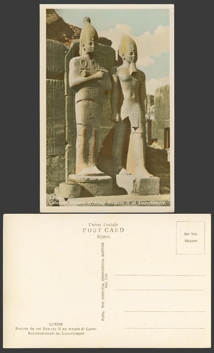 Egypt Old Colour RP Postcard Luxor Temple Ruins, Colossal Statues King Ramses II