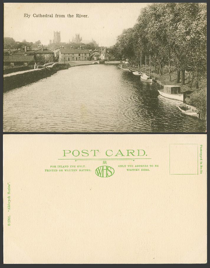 Ely Cathedral from the River Scene, Boats Houseboat, Cambridgeshire Old Postcard