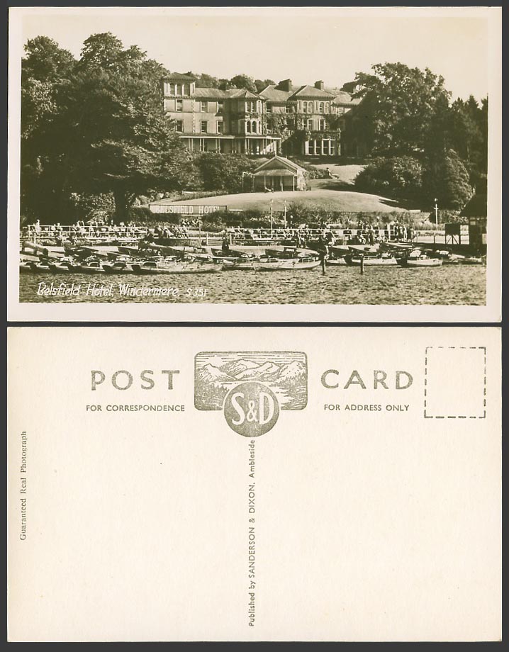 Belsfield Hotel, Windermere, Boating Lake Boats, Cumbria Old Real Photo Postcard