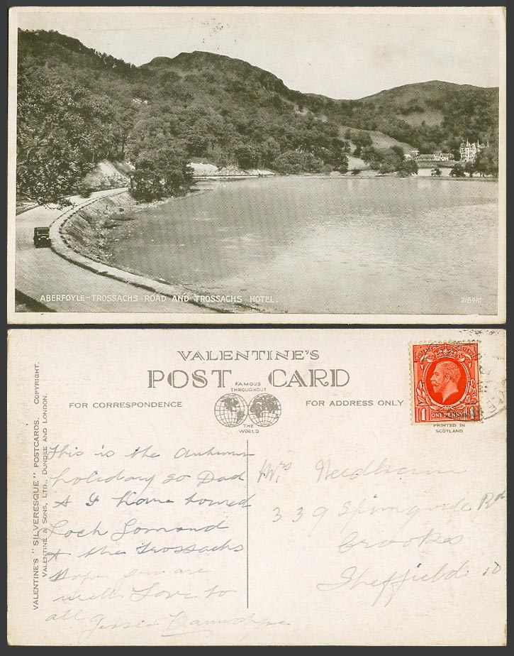Aberfoyle Trossachs Road and Trossachs Hotel, Lake Street Scene Car Old Postcard