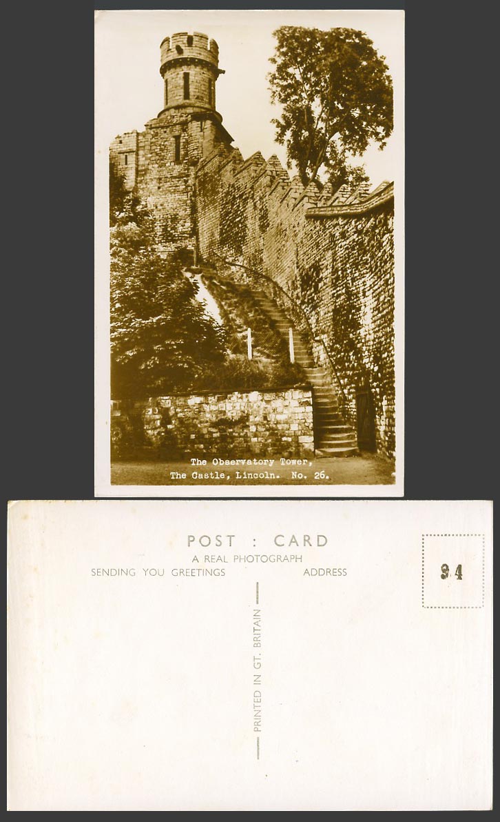 Lincoln The Castle Observatory Tower, Steps Lincolnshire Old Real Photo Postcard