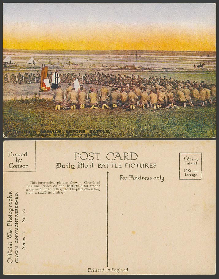 WW1 Official Daily Mail Old Postcard CHURCH SERVICE BEFORE BATTLE, Prayer Priest