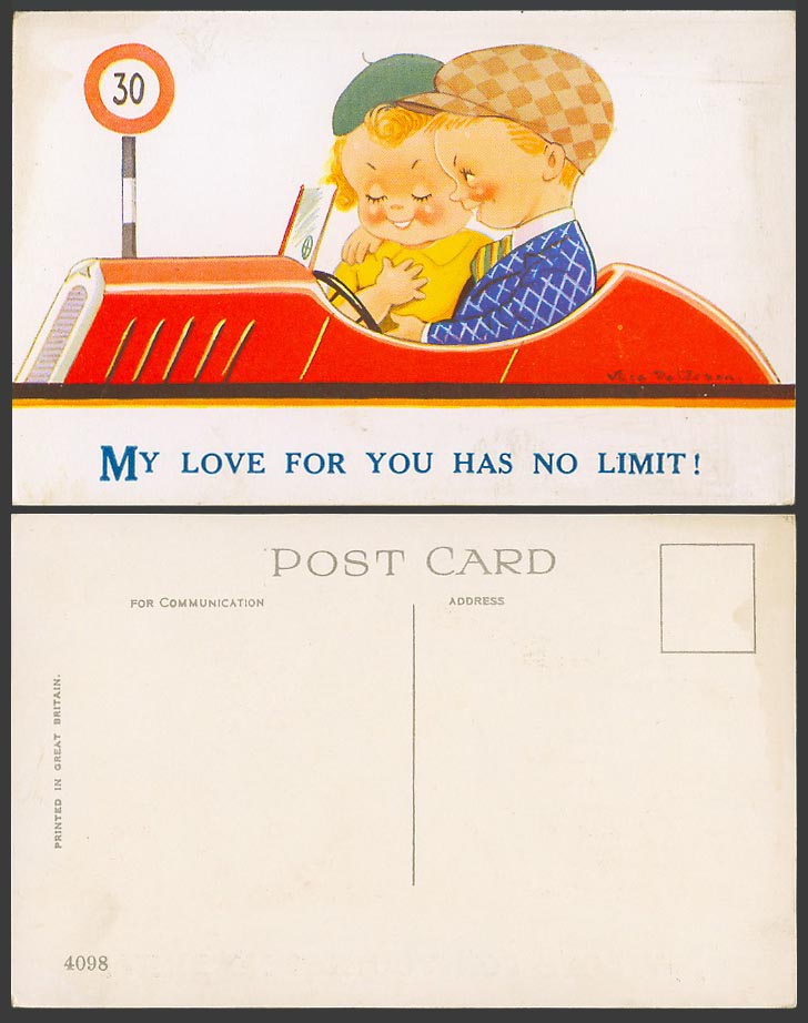 Vera Paterson ART Old Postcard My Love For You Has No Limit 30 Motor Car Romance