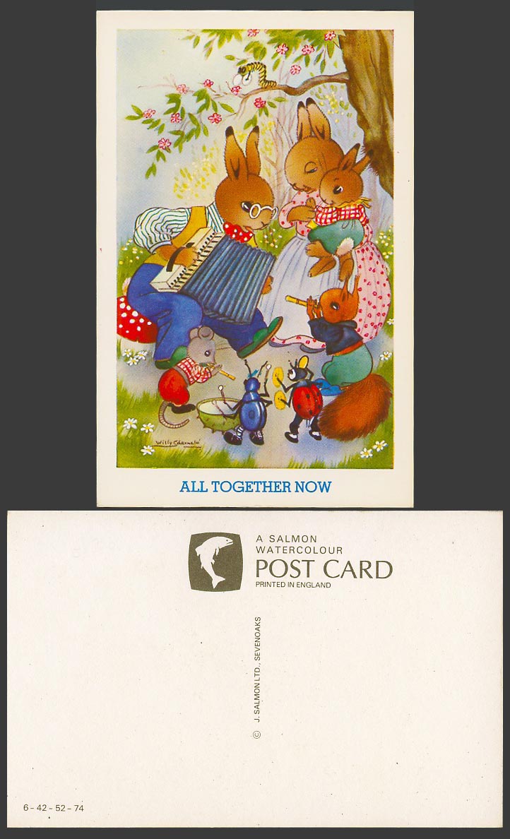 Willy Schermele Art Old Postcard Mouse Rabbit Ladybug Accordion All Together Now
