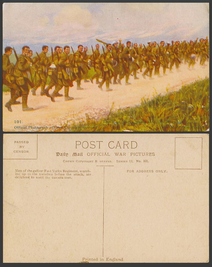 WW1 Daily Mail Old Postcard East Yorks Regiment to Trenches, Meet Camera Man 101
