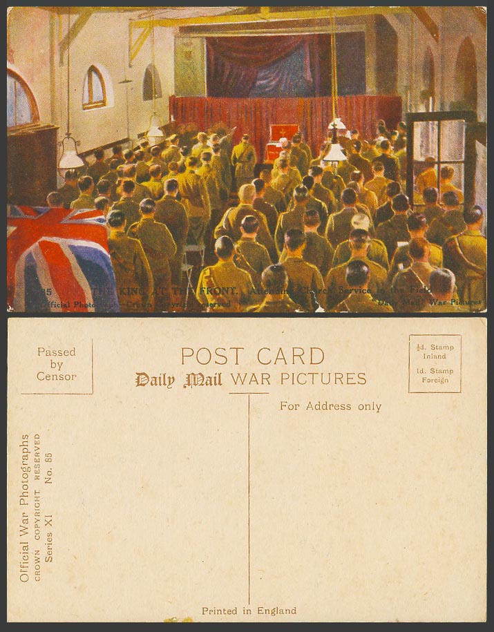 WW1 Old Postcard KING GEORGE V. at THE FRONT, Attend Church Service in the Field