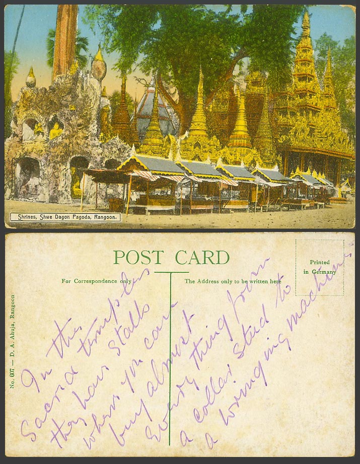 Burma Old Colour Postcard Shrines Shwe Dagon Pagoda Rangoon Temple Buddha Statue