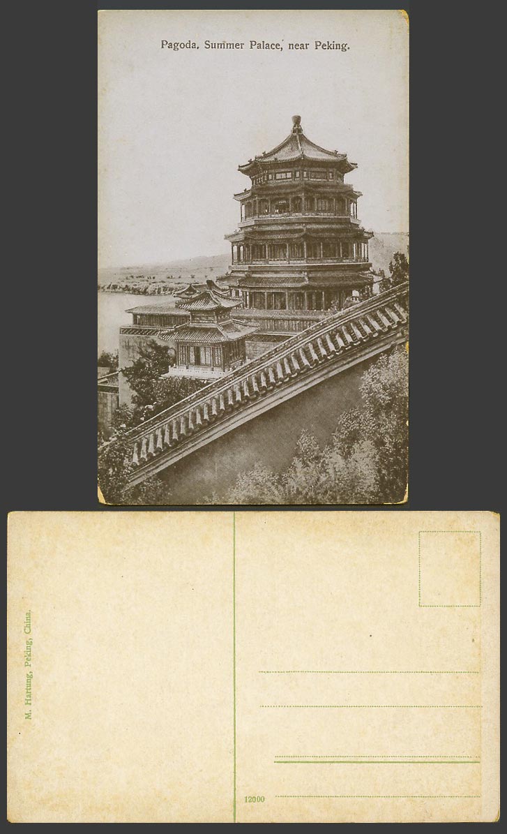 China Old Postcard Pagoda Summer Palace near Peking Pekin, Tower Lake M. Hartung