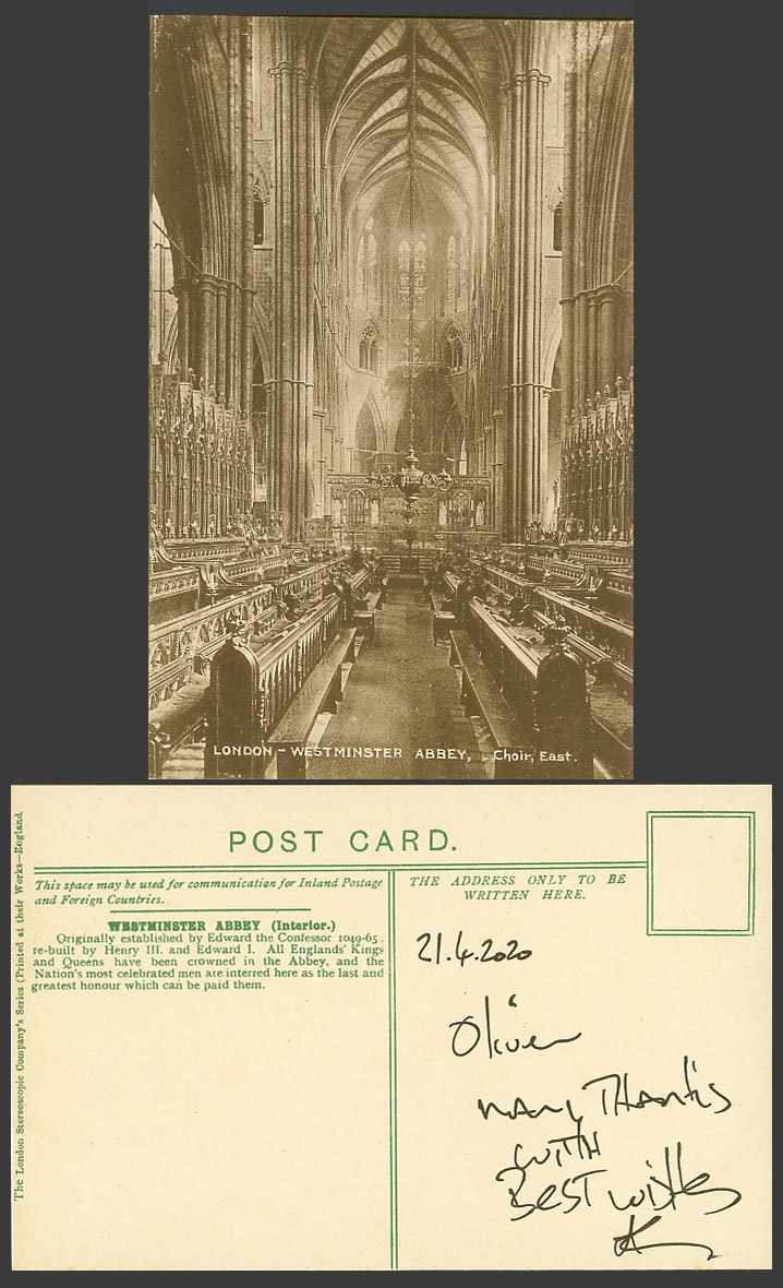 London Old Postcard WESTMINSTER ABBEY CHOIR EAST, Interior, Stained Glass Window