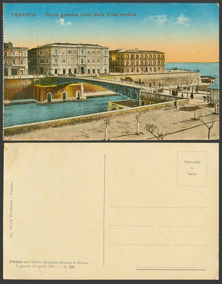 Italy Taranto Old Color Postcard BRIDGE Ponte Girevole visto dalla Citta Vecchia