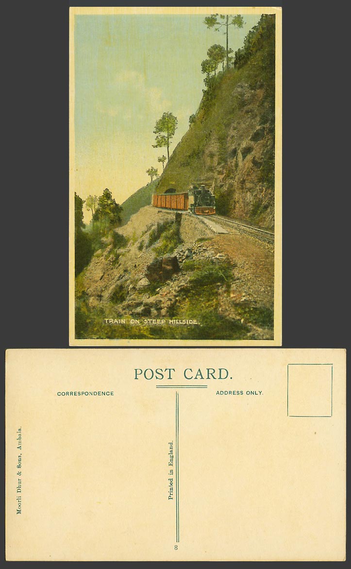 India Old Colour Postcard Locomotive Train on Steep Hillside Railway Moorli Dhur