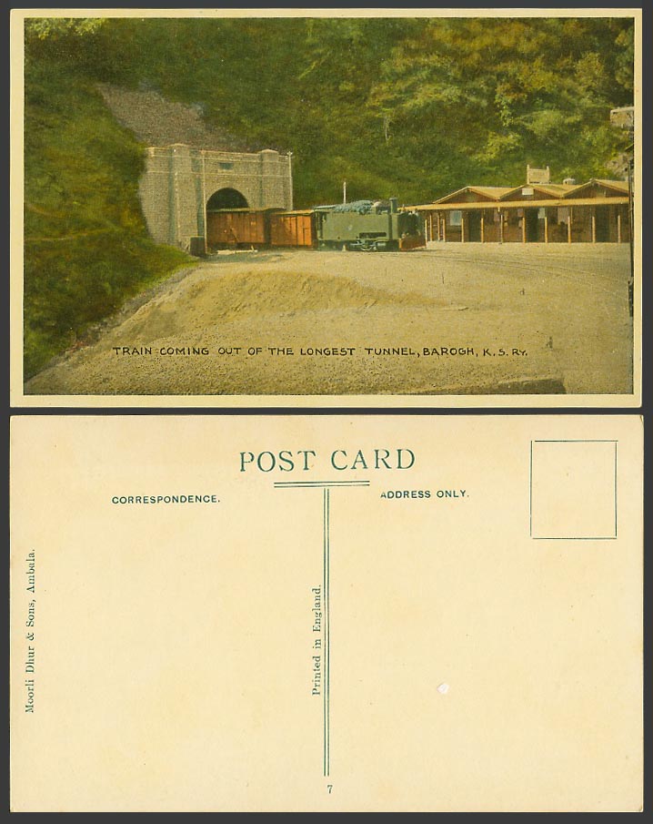 India Old Colour Postcard Locomotive Train Out of The Longest Tunnel BAROGH Rail